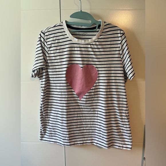 French Connection Striped T-Shirt with Pink Heart - Picture 2 of 8